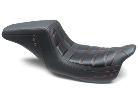 Mustang 08-21 HD Electra Glide,Rd Glide,Rd King,St Glide Squareback 1PC Seat - Black w Red Stitching For Cheap