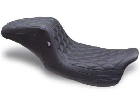 Mustang 08-24 HD FL Touring Double Diamond Squareback 1PC Seat - Black w  Blue Stitching Online