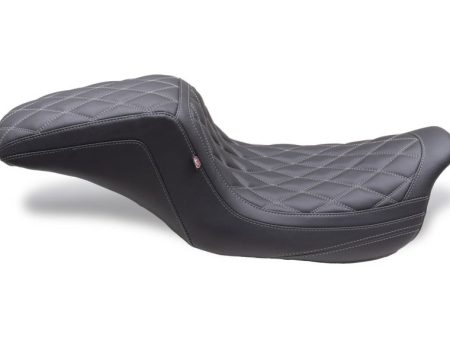 Mustang 08-24 HD FL Touring Double Diamond Squareback 1PC Seat - Black w  Grey Stitching Hot on Sale