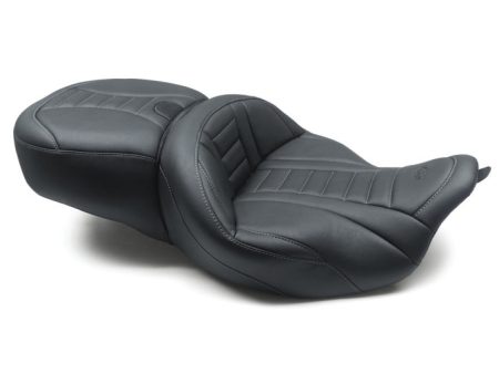 Mustang 08-21 Harley Electra Glide Rd Glide Rd King 1PC Seat Deluxe - Black w  Grey Stitching Discount