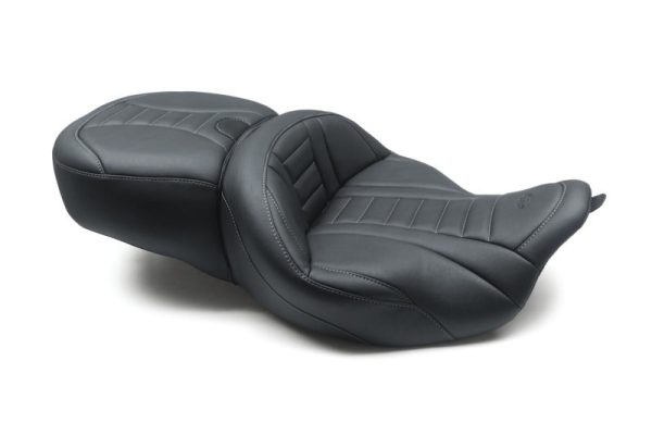 Mustang 08-21 Harley Electra Glide Rd Glide Rd King 1PC Seat Deluxe - Black w  Grey Stitching Discount